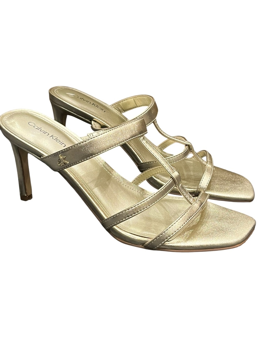 Calvin Klein | Women's Hiledy Caged Slip-On Stiletto Sandals Metallic Gold 7.5